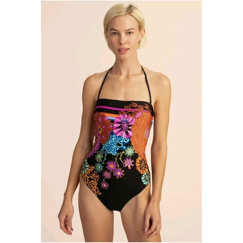 Trina Turk Size 10 Electric Reef Bandeau One Piece Swimsuit